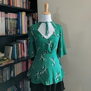 River Island Green tie front short sleeve blouse